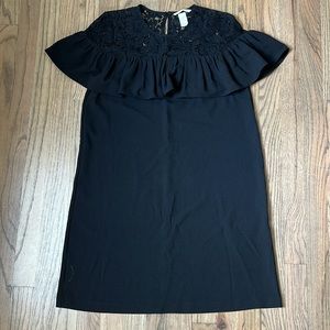 H&M Lace & Ruffle Black Shift Dress Size 4 Like New